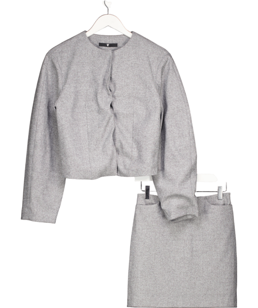 V by Very 2 - piece Grey Round Neck Jacket And Skirt UK 8 - Reliked
