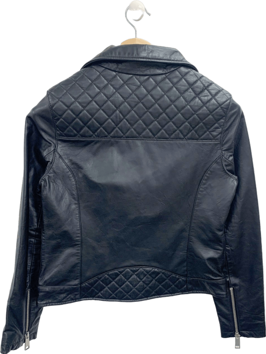 V by Very Black Biker Real Leather Jacket UK 12 - Reliked