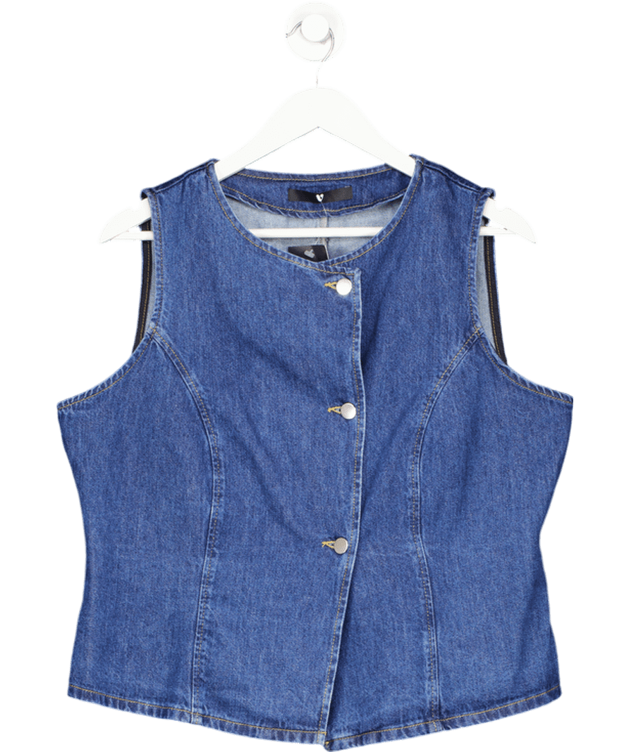 V by Very Blue Denim Asymmetric Button Co - ord Top - Mid Wash UK 18 - Reliked