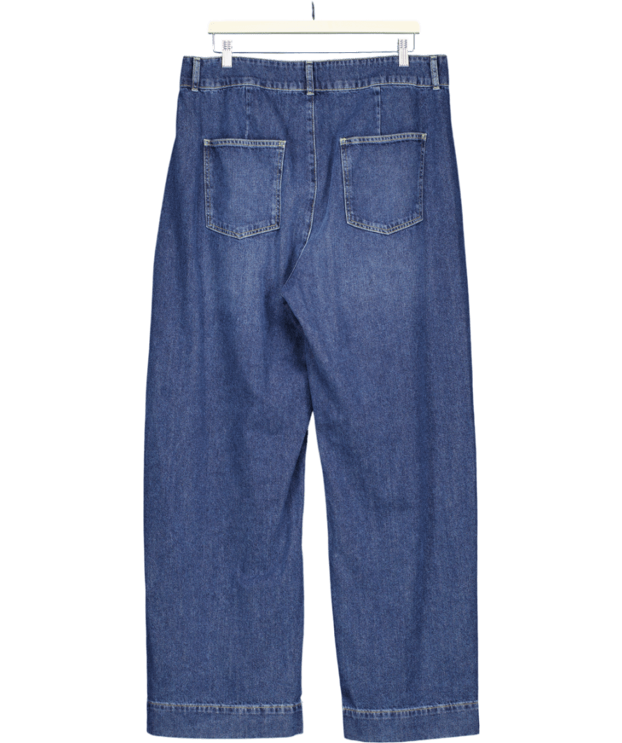 V by Very Blue High Waist Soft Tailored Wide Jeans - Dark Wash UK 18 - Reliked