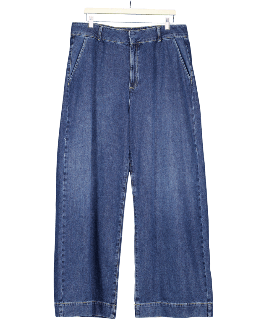 V by Very Blue High Waist Soft Tailored Wide Jeans - Dark Wash UK 18 - Reliked