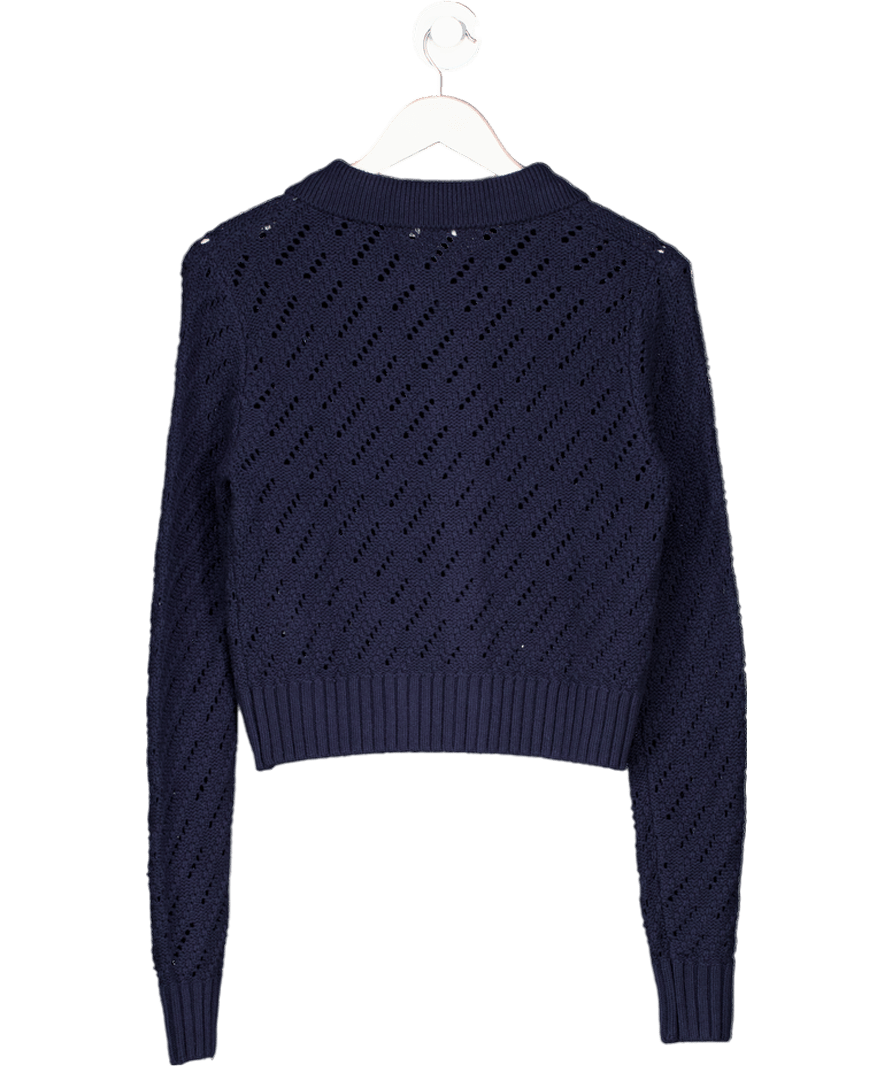 V By Very Blue Open Stitch Collared Cardigan UK S - Reliked