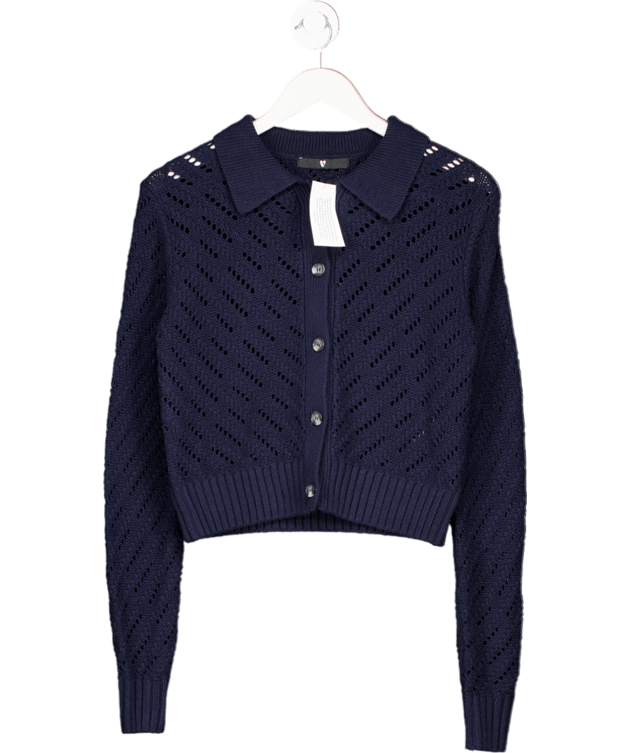 V By Very Blue Open Stitch Collared Cardigan UK S - Reliked