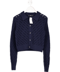 V By Very Blue Open Stitch Collared Cardigan UK S - Reliked