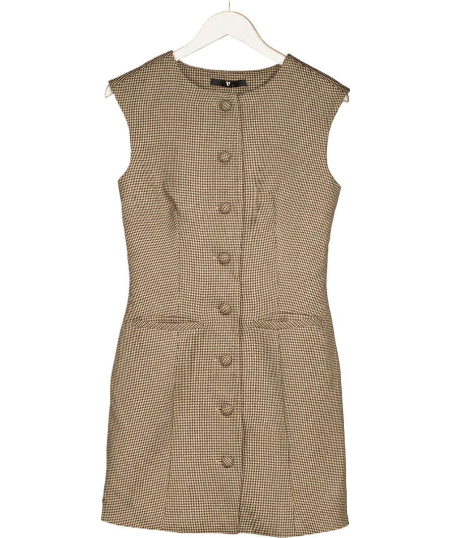 V by very Brown Check Button Down Mini Dress UK 8 - Reliked
