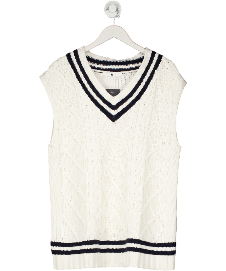 V by Very Cotton Rich Cable Knitted Sleeveless Tank - Cream UK L - Reliked