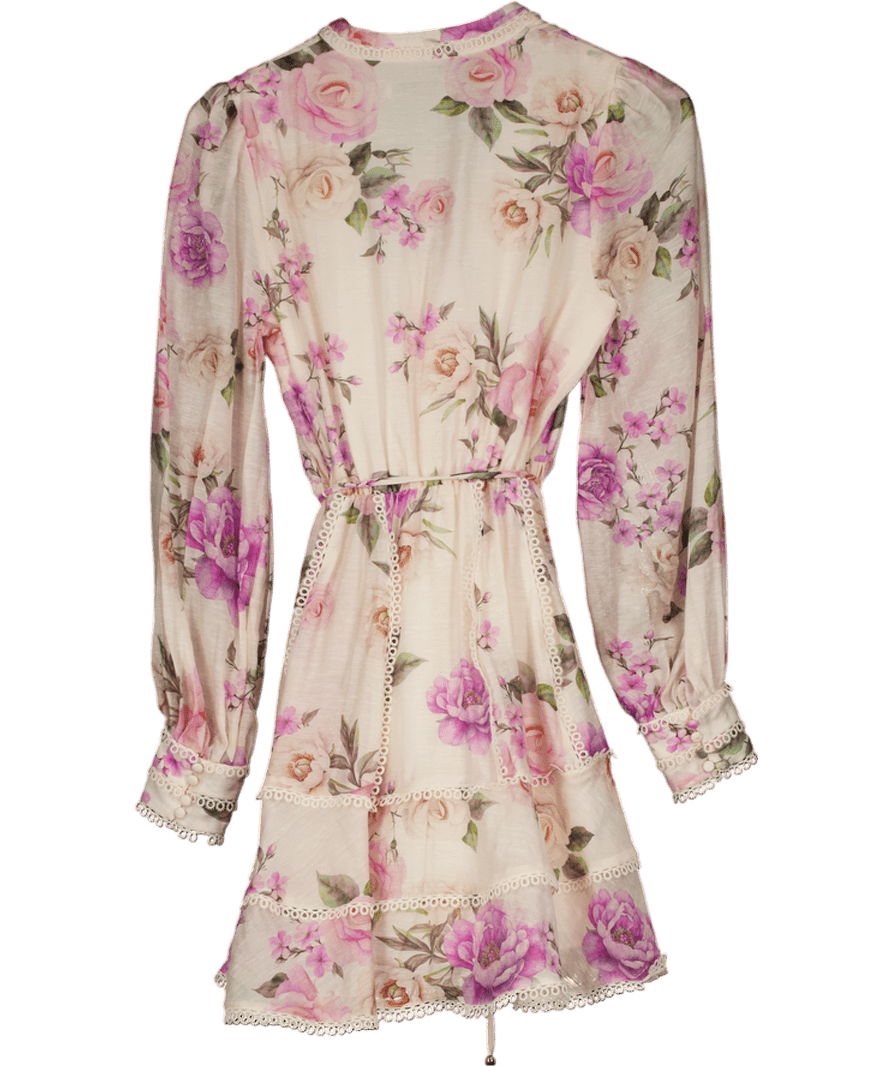 V by Very Cream Floral Belted Mini Dress - Print UK 8 - Reliked