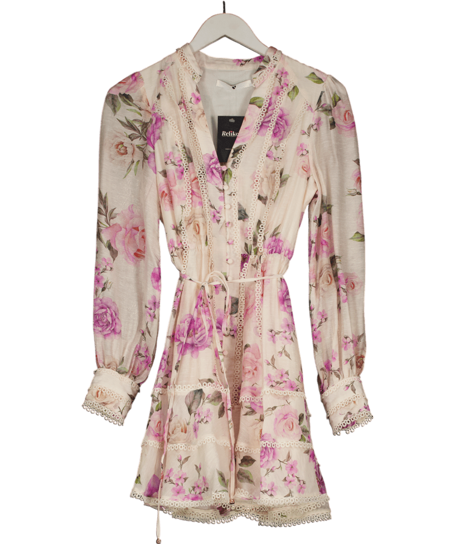 V by Very Cream Floral Belted Mini Dress - Print UK 8 - Reliked