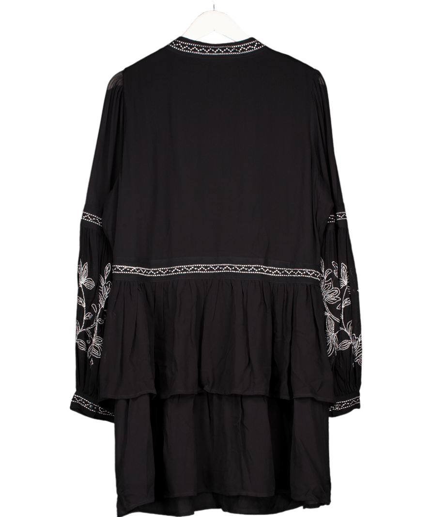 V by Very Embroidered Tie Neck Mini Dress - Black UK 18 - Reliked