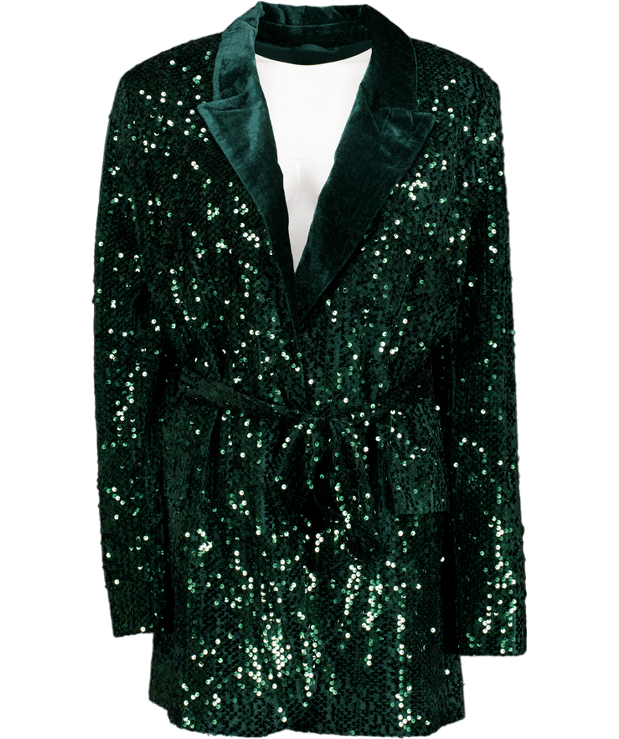 V by Very Emerald Green Sequin Tie Waist Blazer UK 14 - Reliked