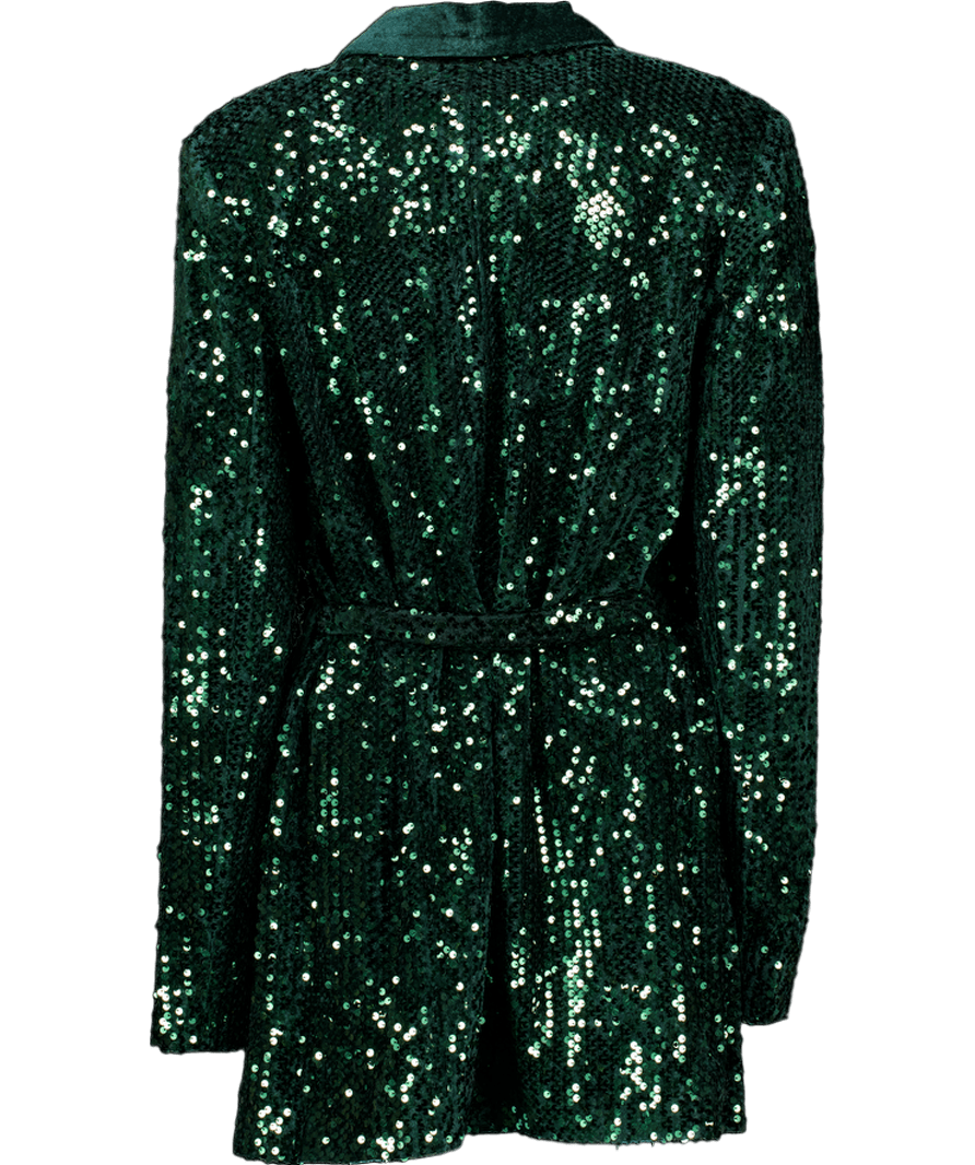 V by Very Emerald Green Sequin Tie Waist Blazer UK 14 - Reliked