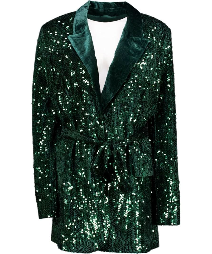 V by Very Emerald Green Sequin Tie Waist Blazer UK 14 - Reliked
