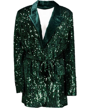 V by Very Emerald Green Sequin Tie Waist Blazer UK 14