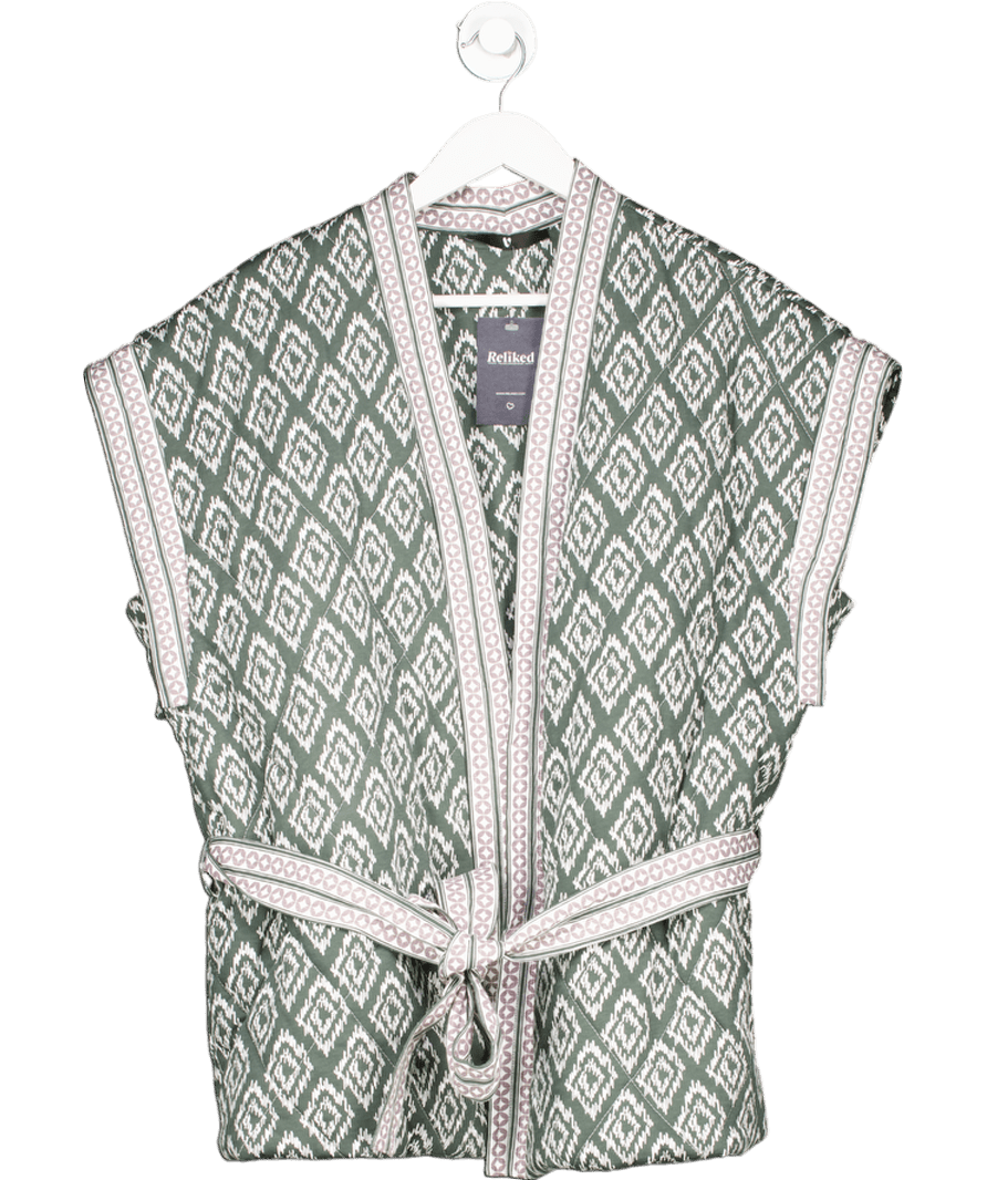 V by Very Grey Ikat Quilted Sleeveless Belted Gilet UK 18 - Reliked