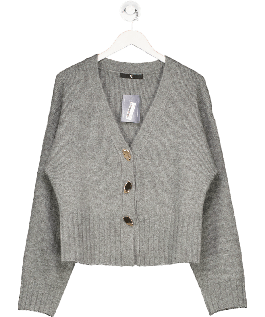 V by Very Grey V - neck Cardigan With Gold Button Detail UK L - Reliked