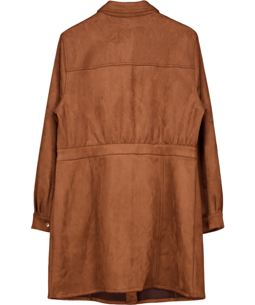 V by Very Long Sleeve Suedette Western Dress - Chocolate - Brown UK 18 - Reliked