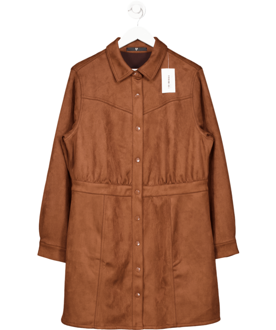 V by Very Long Sleeve Suedette Western Dress - Chocolate - Brown UK 18 - Reliked