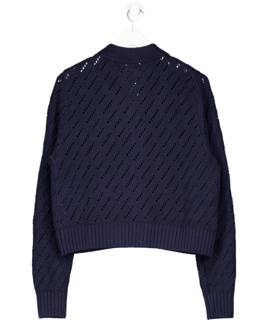 V by Very Open Stitch Collared Cardigan - Navy Blue UK L - Reliked