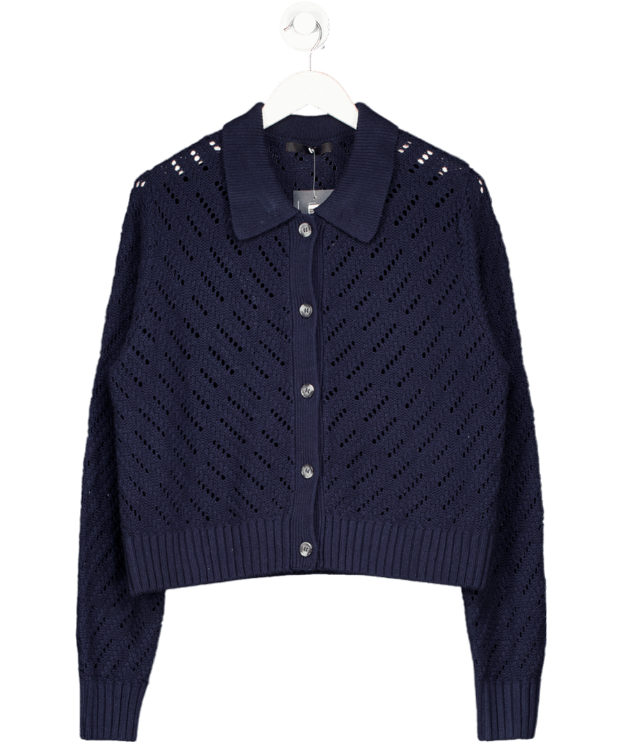V by Very Open Stitch Collared Cardigan - Navy Blue UK L - Reliked