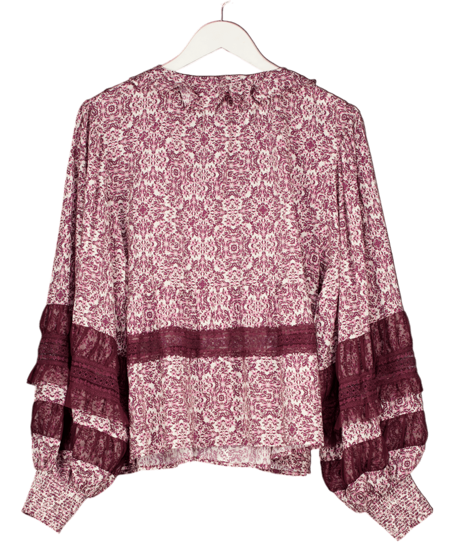 V by Very Red Burgundy Floral Lace Trim Boho Top UK 18 - Reliked