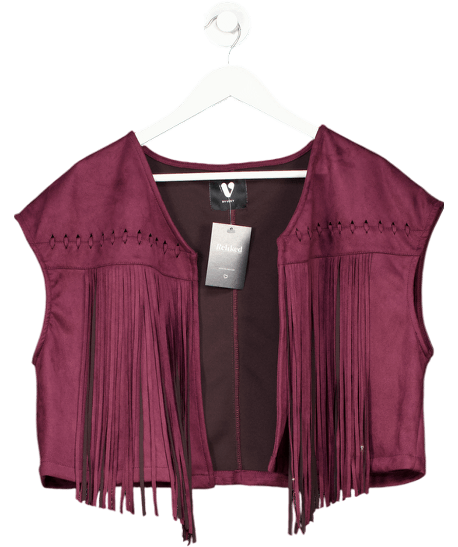 V by Very Red Burgundy Plum Suedette Fringe Vest UK 18 - Reliked