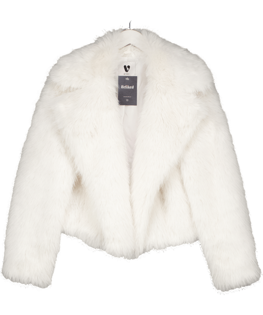 V by Very White Faux Fur Jacket UK 12 - Reliked