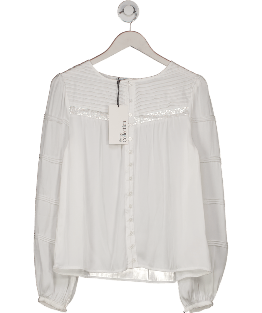 V By Very White Pleated Broderie Detail Blouse UK 8 - Reliked