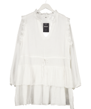 V by Very White Ruffle Skirt Cotton Mini Dress UK 18