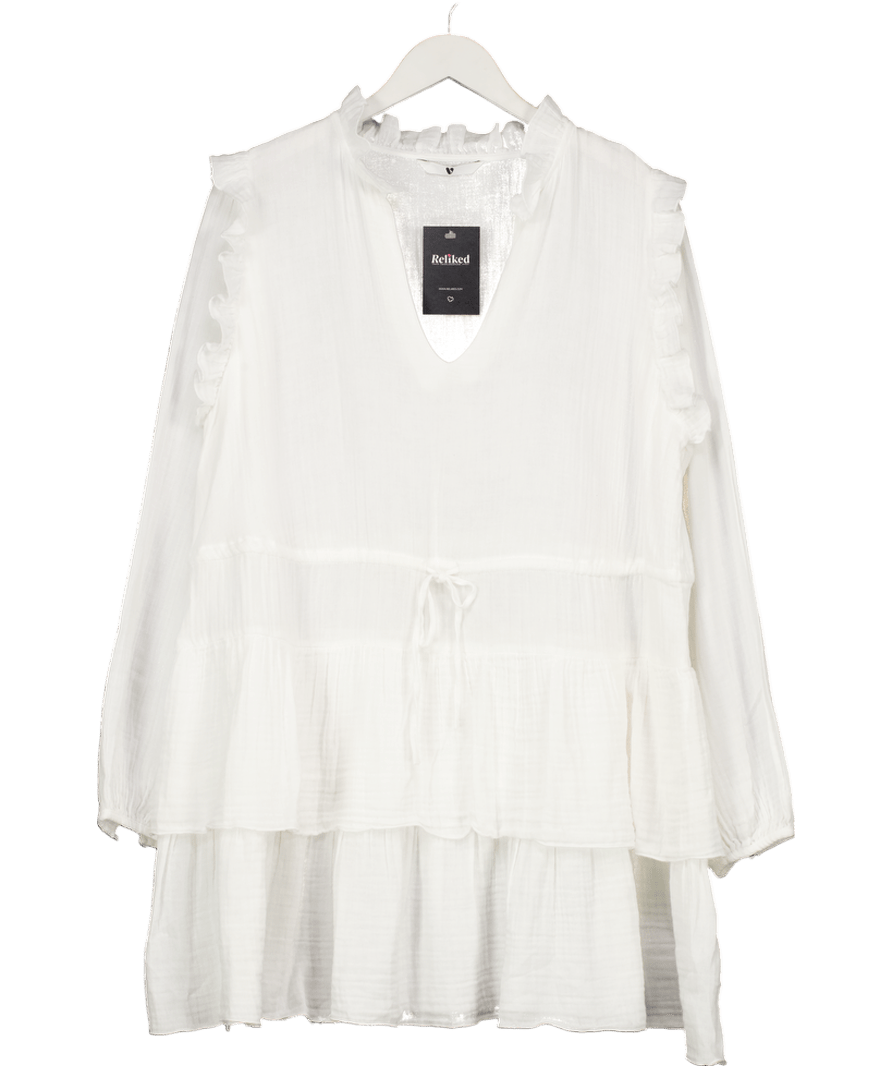 V by Very White Ruffle Skirt Cotton Mini Dress UK 18 - Reliked