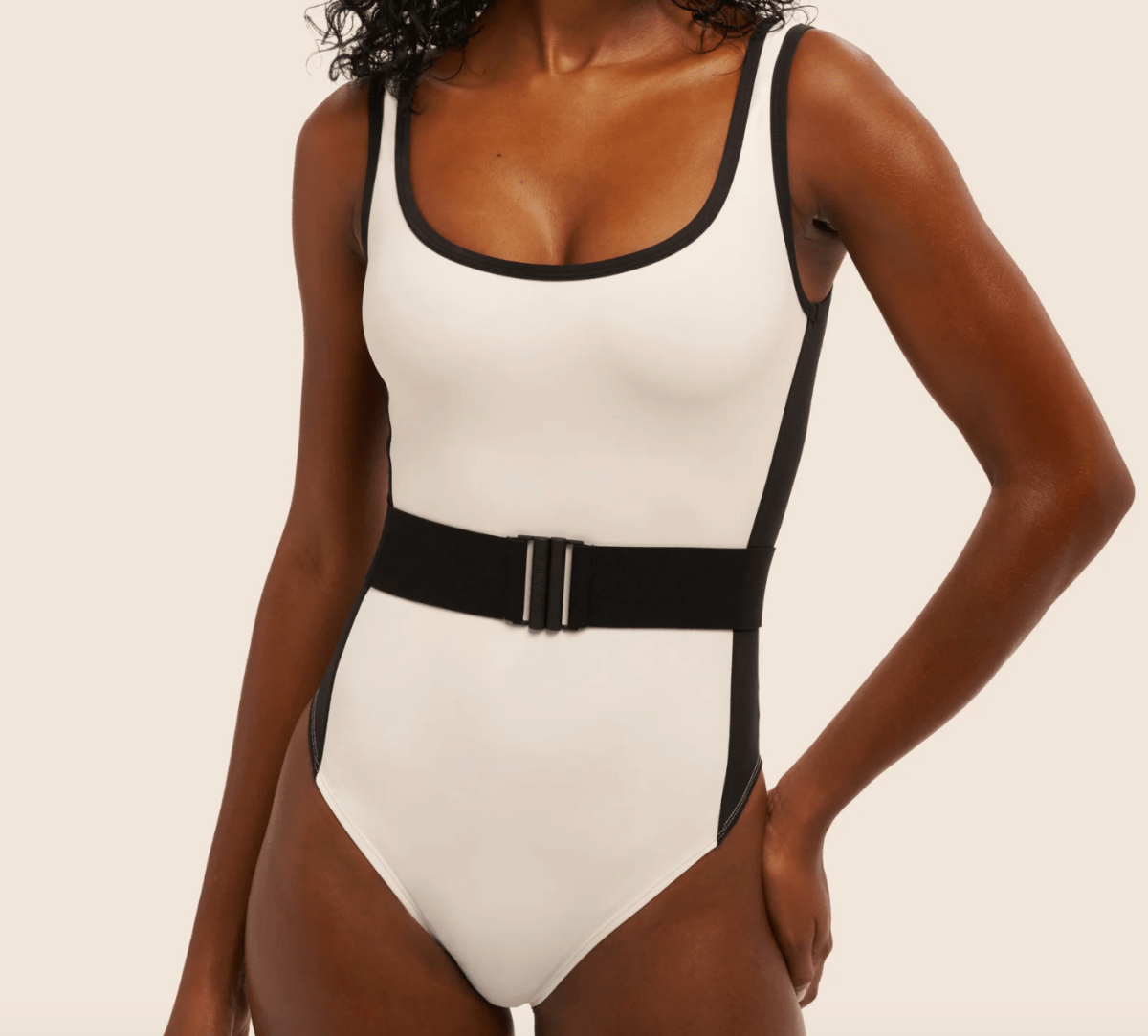 Vaara Black & White Fashion Belted Swimsuit UK L - Reliked