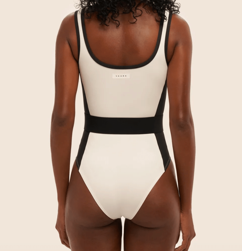 Vaara Black & White Fashion Belted Swimsuit UK L - Reliked