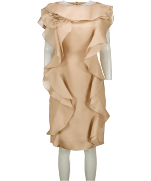 Valentino Couture Beige Ruffle Detail Shift Dress UK 10