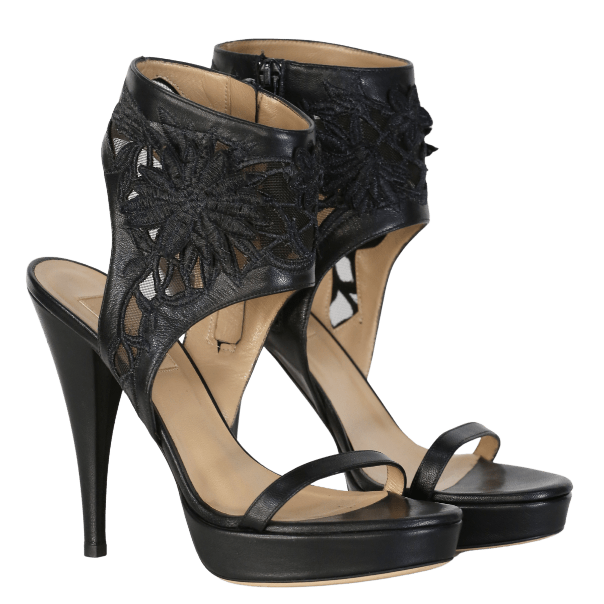 Valentino Garavani Black Leather And Lace Ankle Cuff Heels UK 4.5 EU 37.5 👠 - Reliked