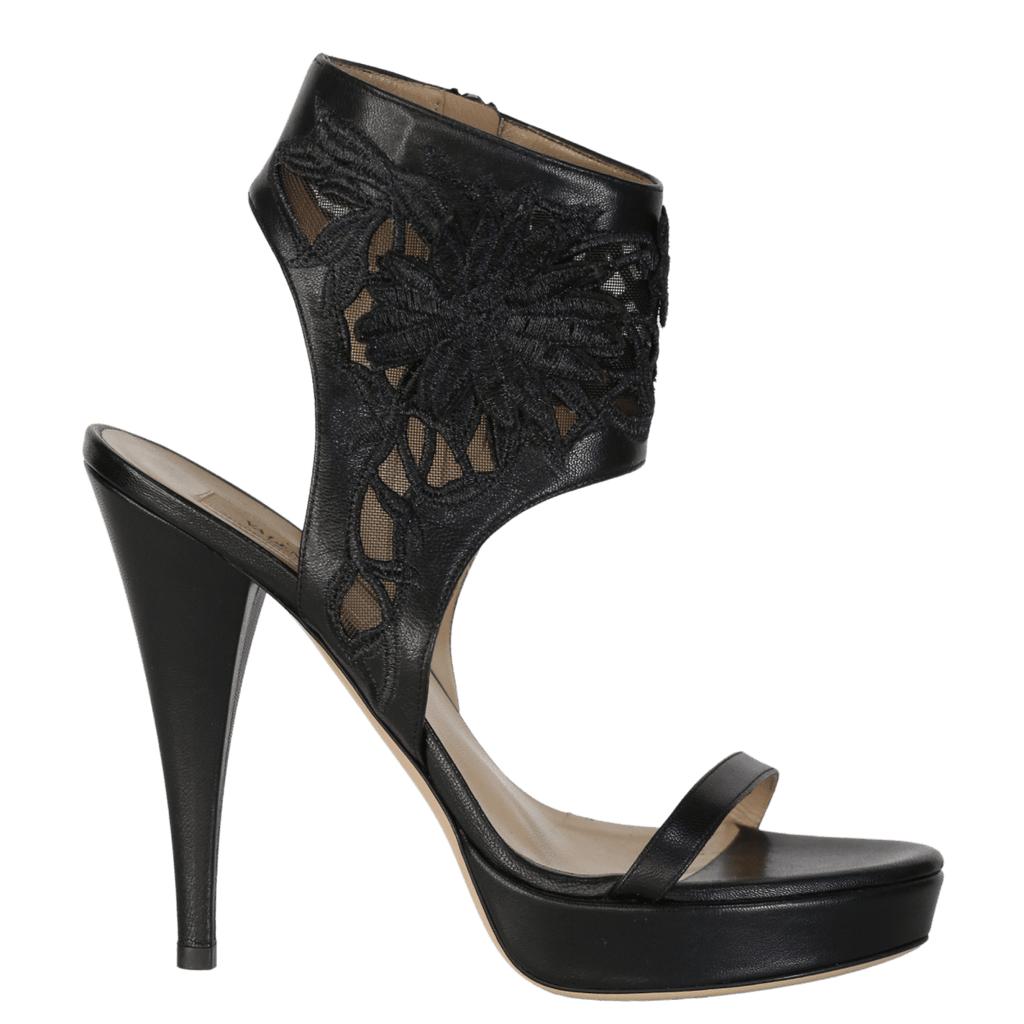 Valentino Garavani Black Leather And Lace Ankle Cuff Heels UK 4.5 EU 37.5 👠 - Reliked