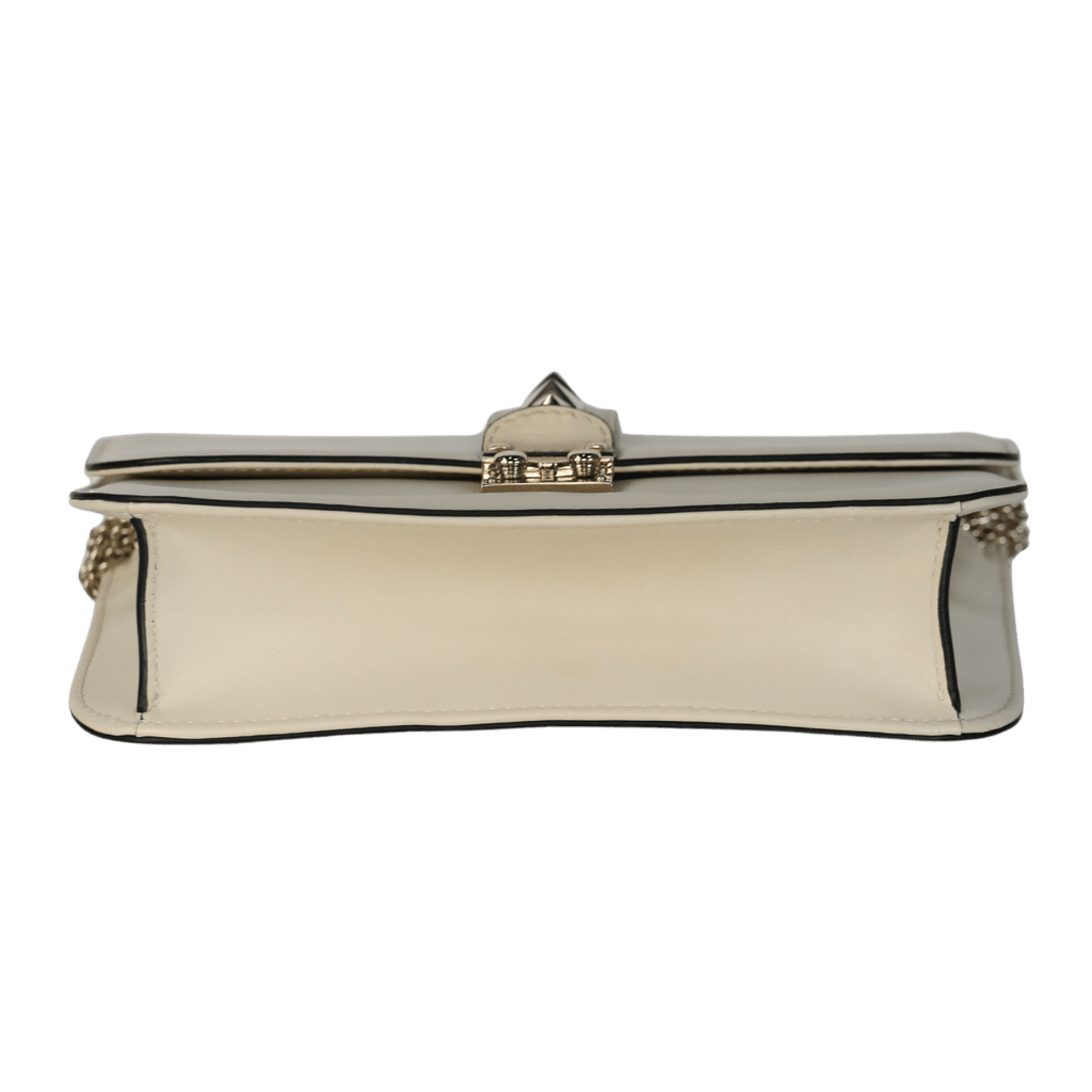 Valentino Garavani Cream Leather Medium Rockstud Glam Lock Crossbody Bag - Reliked