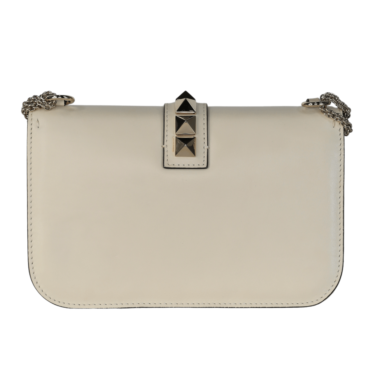 Valentino Garavani Cream Leather Medium Rockstud Glam Lock Crossbody Bag - Reliked
