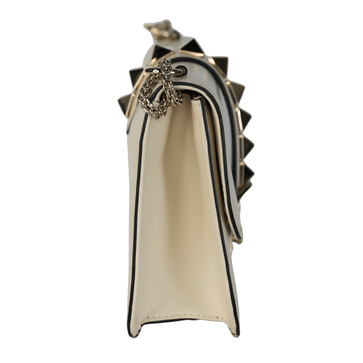 Valentino Garavani Cream Leather Medium Rockstud Glam Lock Crossbody Bag - Reliked