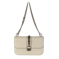 Valentino Garavani Cream Leather Medium Rockstud Glam Lock Crossbody Bag - Reliked
