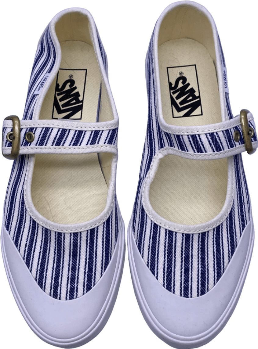 Vans White/Blue Striped Mary Jane Slip - Ons UK 4 - Reliked