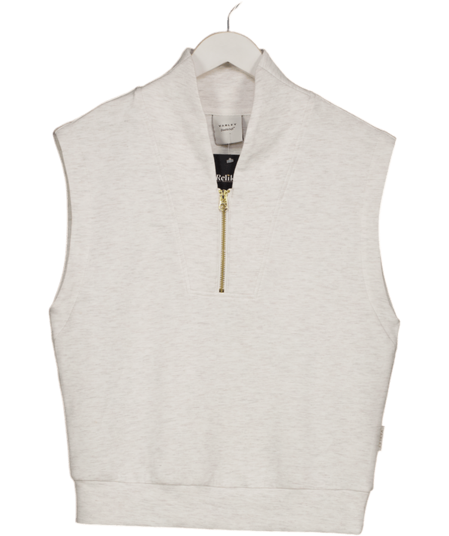 Varley Cream Marl Doublesoft Loretta Half - zip Sleeveless Sweat Top UK S - Reliked