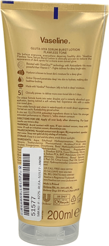 vaseline Gluta - hya Flawless Glow Serum Burst Lotion 200ml - Reliked