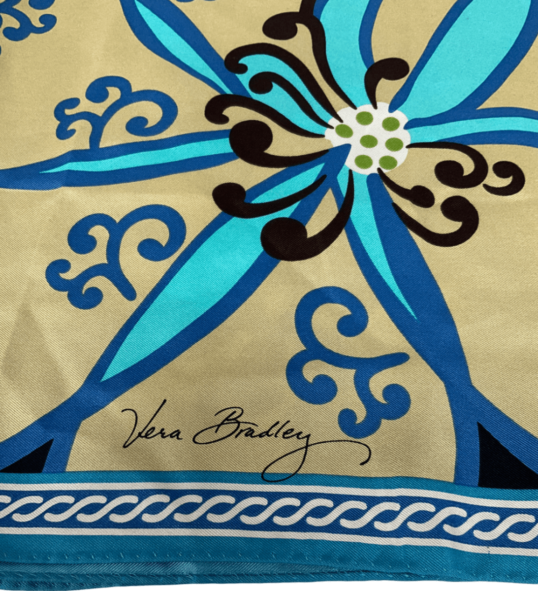 vera bradley Silk Scarf Blue Tan Mod Floral Retro One Size - Reliked