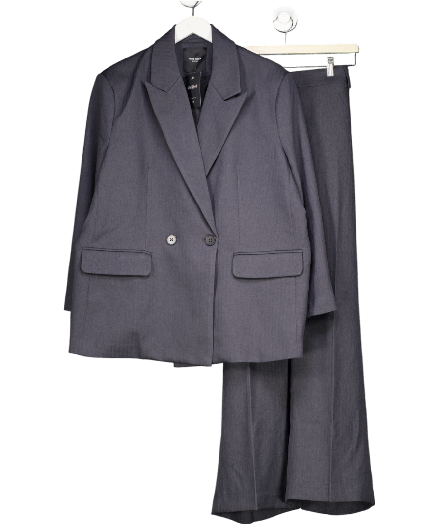 Vero Moda Curve 2 - piece Tailored Herringbone Blazer & Wide Leg Set In Dark Grey Melange UK 18 - Reliked