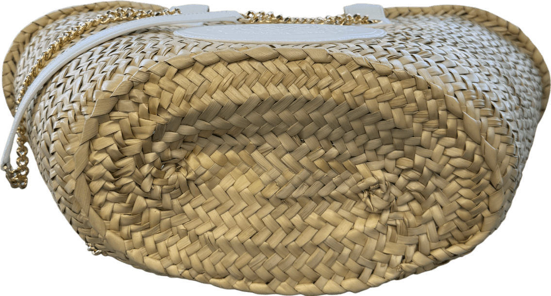 Veronica Beard White Crest Raffia Market Tote - Natural Straw/white - Reliked
