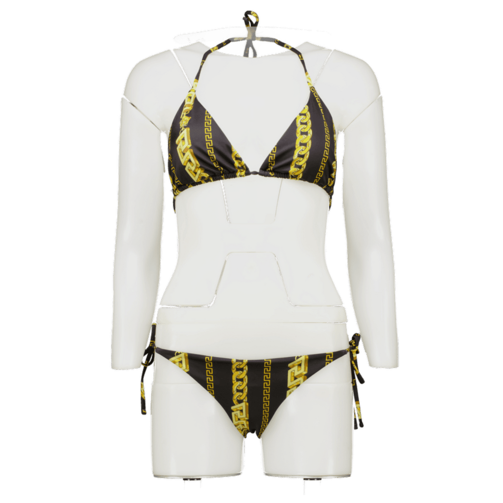 Versace Black . Gold Chain Print Bikini Set Bottoms Size Uk M / Top Size UK XL - Reliked
