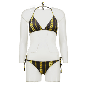 Versace Black . Gold Chain Print Bikini Set Bottoms Size UK M / Top Size UK XL