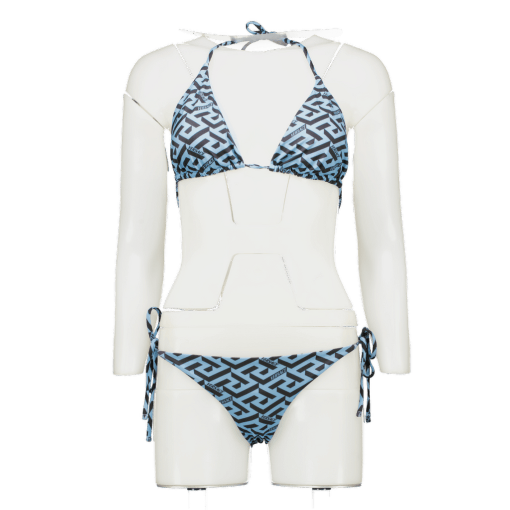 Versace Blue 2 - piece Logo Bikini Set Bottoms Size M Top Size UK XL - Reliked