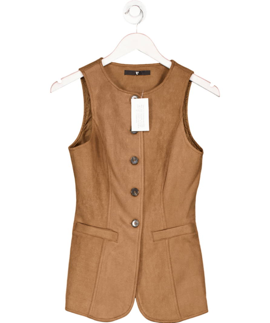 Very by very Brown Faux Suede Round Neck Waistcoat UK 8 - Reliked