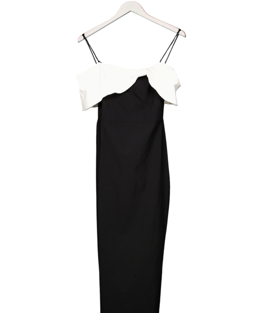Vesper Black Bengaline Contrast Bardot Bow Detail Midaxi Dress UK 8 - Reliked