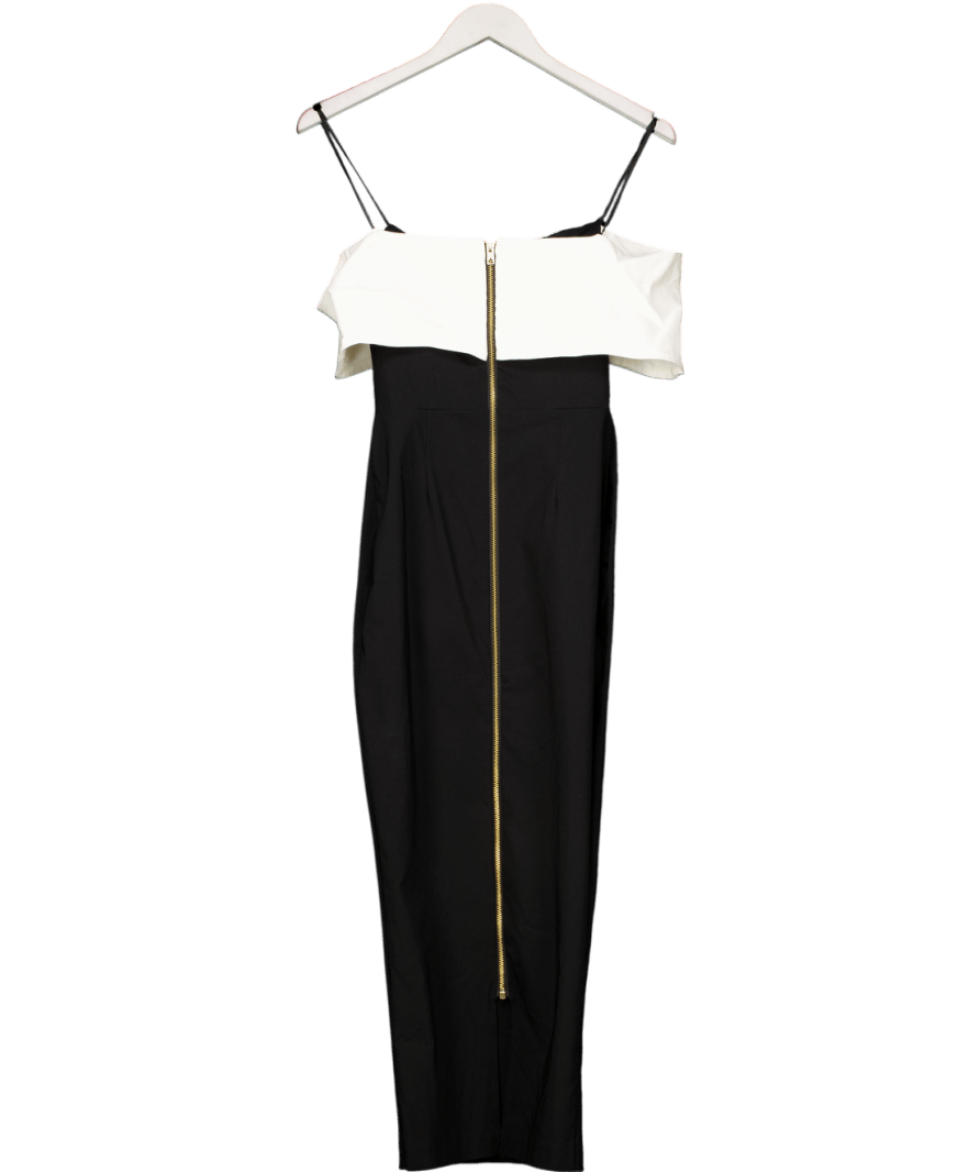 Vesper Black Bengaline Contrast Bardot Bow Detail Midaxi Dress UK 8 - Reliked